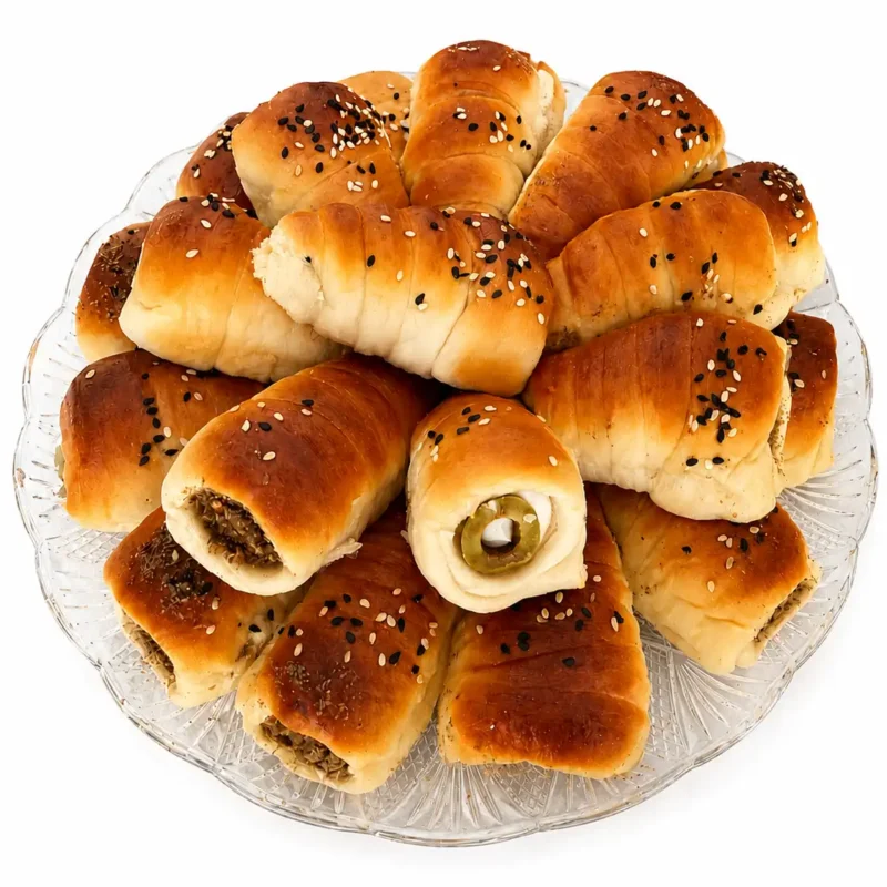 Labneh Filled Cones with creamy labneh topped with zaatar and olives