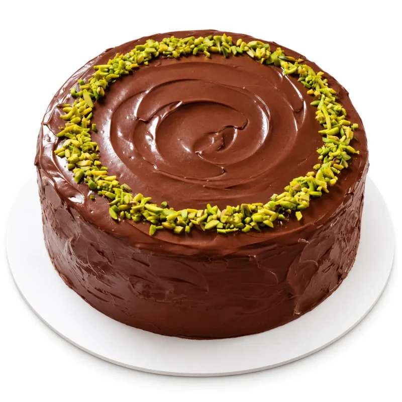 Dubai Chocolate Cake with pistachio kunafa layers and chocolate ganache