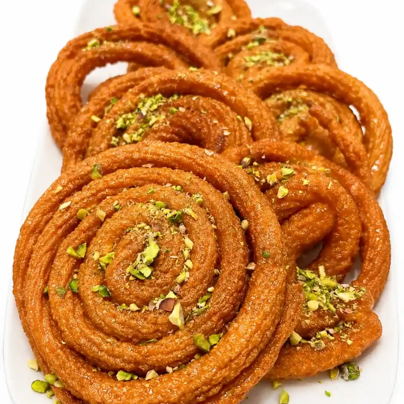 Mushabbak with pistachio topping