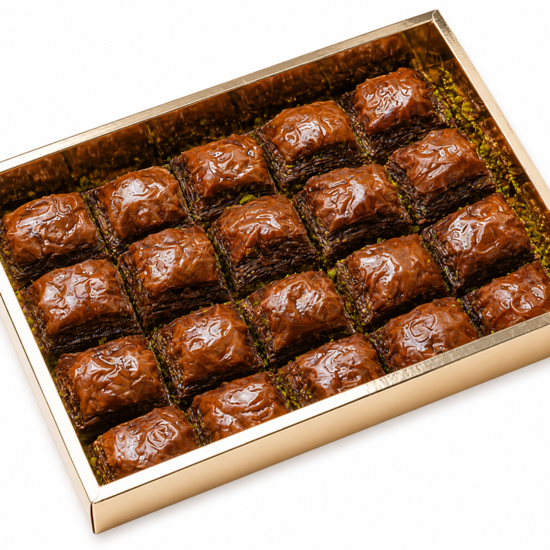 Chocolate Cashew Baklava in a gift box
