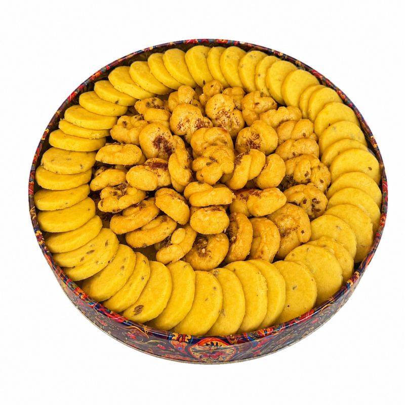 Salt Biscuits savoury biscuits with sesame in a decorative tin